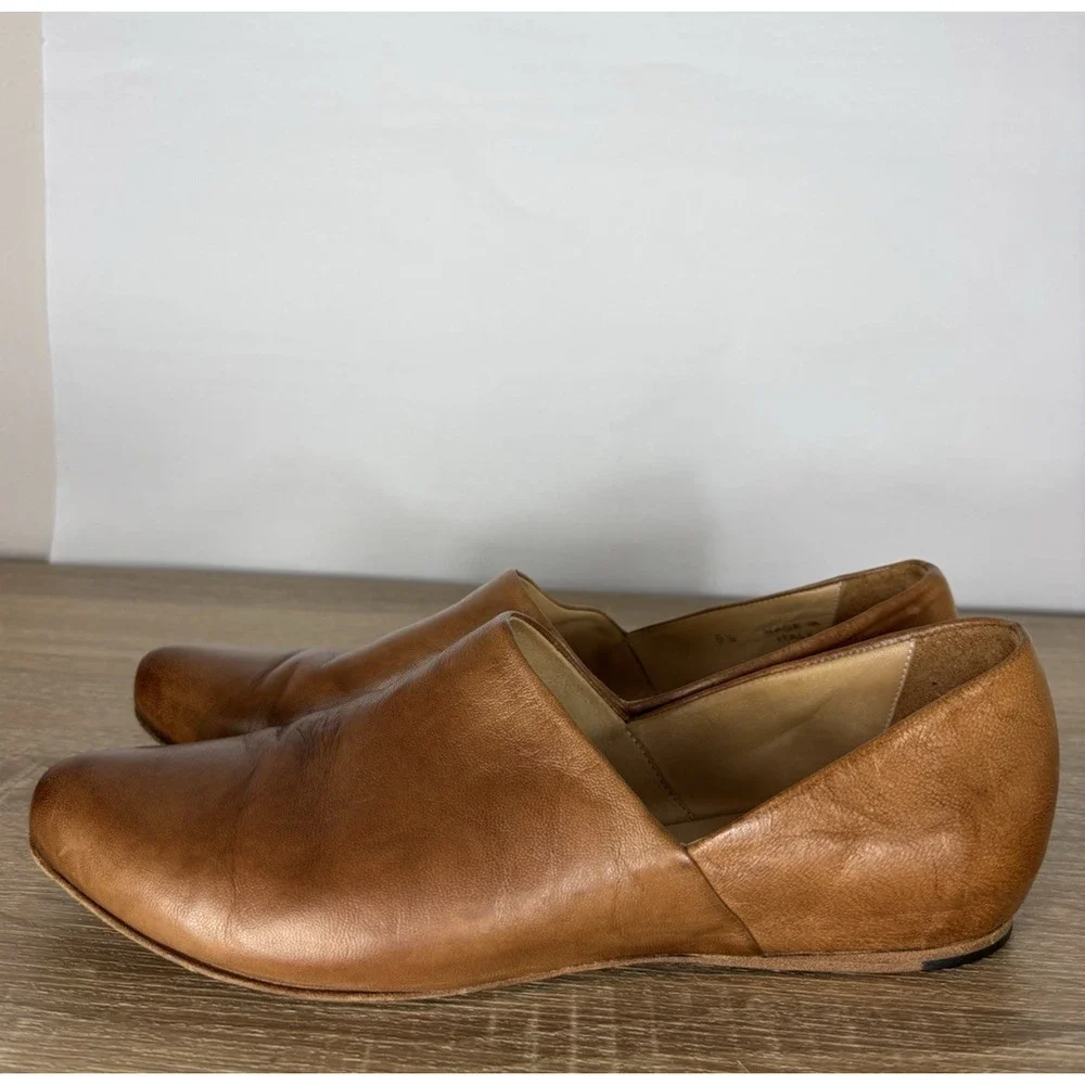 I.N.K. Shoes Made in Italy Cognac Leather Loafers Slip On Flats Burnished Sz 9.5